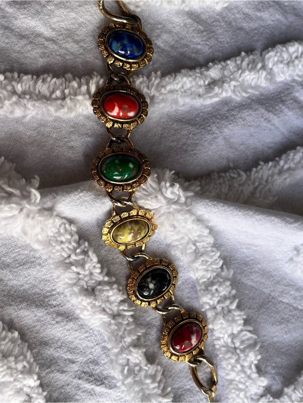 Vintage Egyptian Revival Gold-Tone Cabochon Clasp Bracelet